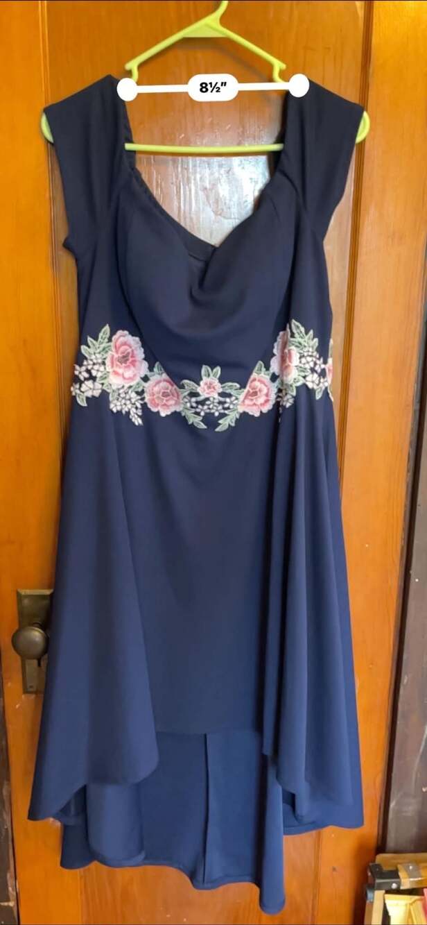 Premier Amour Floral Embroidered High Low Dress Size 18 Navy Blue